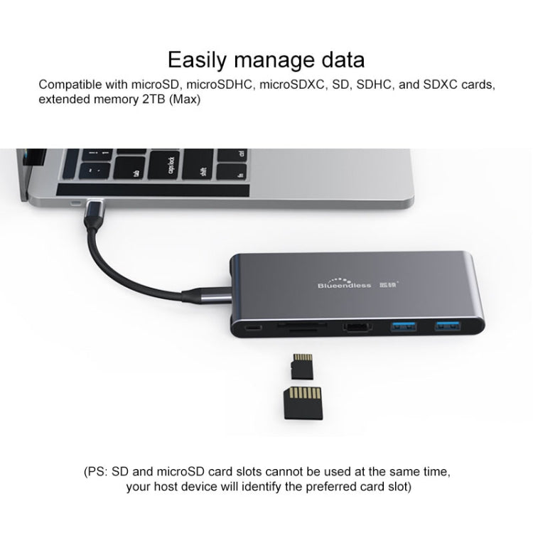 Blueendless 6 In 1 Multi-function Type-C / USB-C HUB Expansion Dock M.2 NGFF Solid State Drive