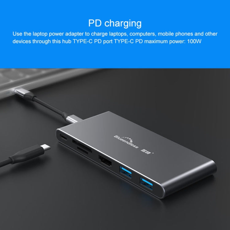 Blueendless 6 In 1 Multi-function Type-C / USB-C HUB Expansion Dock M.2 NGFF Solid State Drive