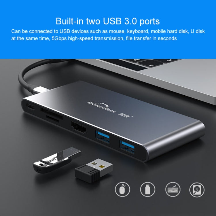 Blueendless 6 In 1 Multi-function Type-C / USB-C HUB Expansion Dock M.2 NGFF Solid State Drive