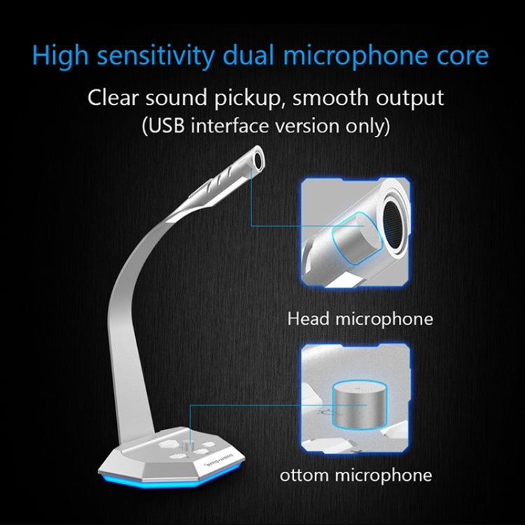 K3 Desktop USB Dual Mic Condenser with LED Light for PC/Mac, Live Broadcast (Silver)