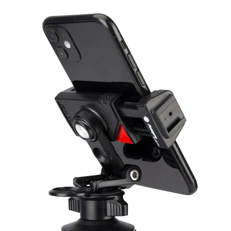 Fotopro SJ-89 Pro Carbon Fiber Texture Horizontal and Vertical Tripod Mount Adapter Phone Clamp Bracket with Cold Shoe (Black)