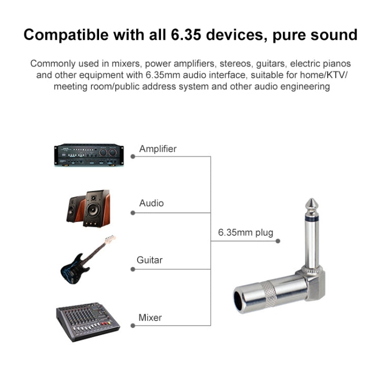 1/4 Inch 6.35mm Audio Mono Plug L-shaped Right Angle Screw Jack Male Guitar Audio Connector