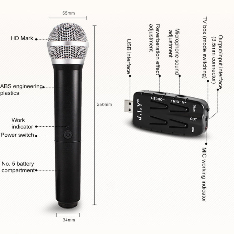 J.I.Y K Song Wireless Microphones for TV PC with Audio Card USB Receiver (Black)