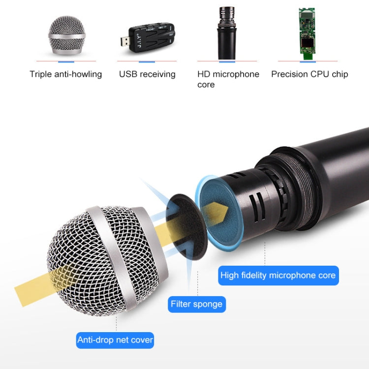 J.I.Y K Song Wireless Microphones for TV PC with Audio Card USB Receiver (Black)