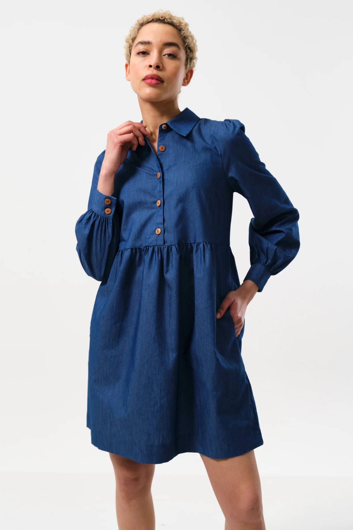Melly Chambray Throw On Mini Dress