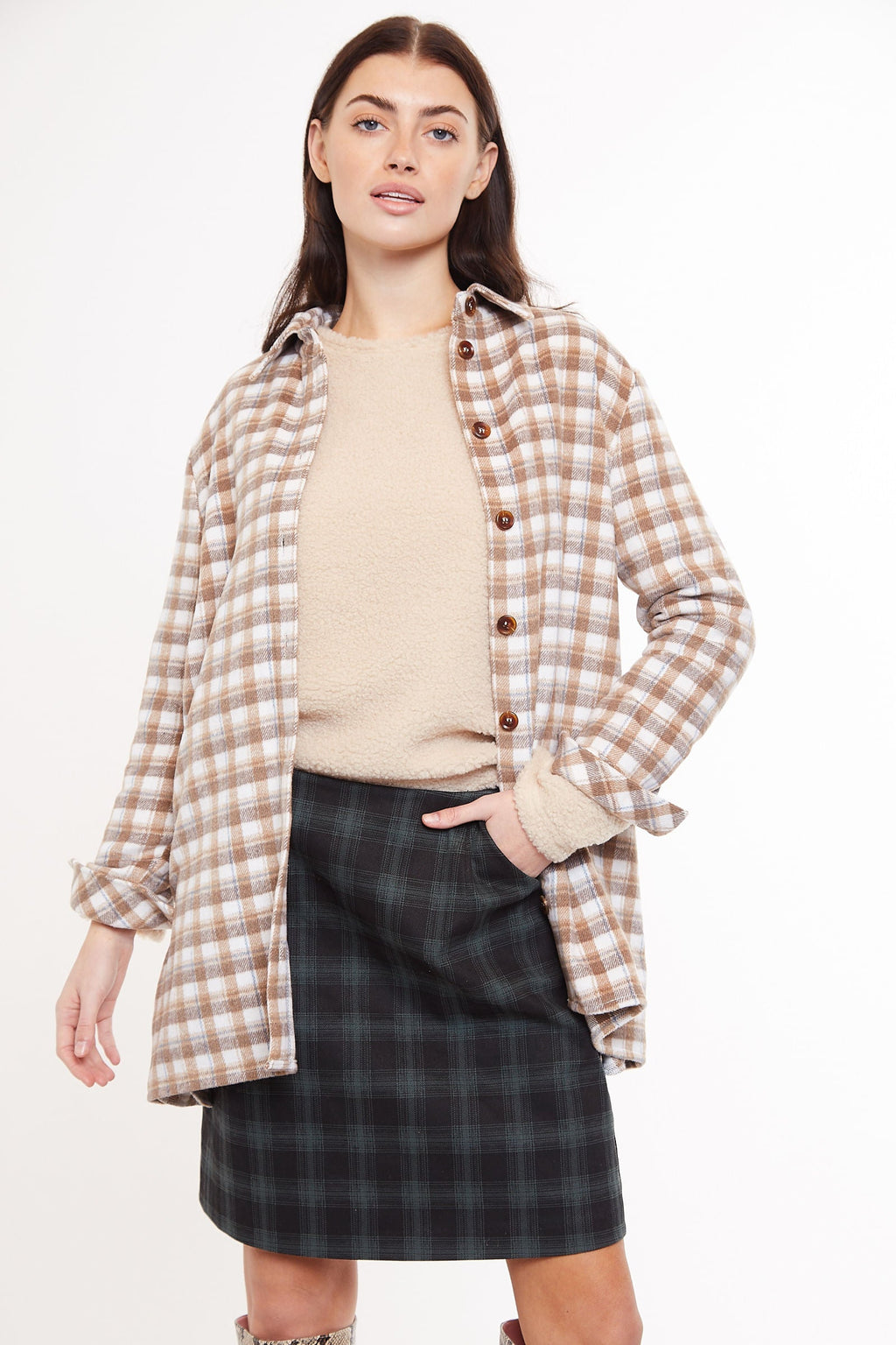 Louche Meriam Check Shacket Beige