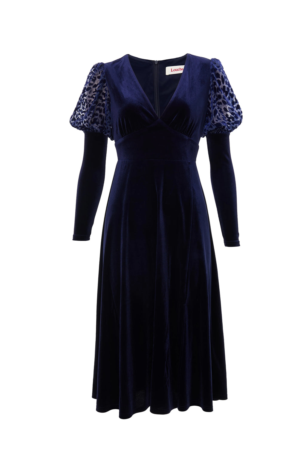 Moa Velvet V-Neck Midi Dress - Navy