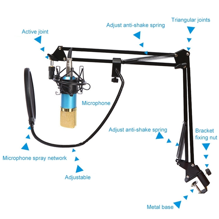 BM-800 Network K-Song Dedicated High-end Metal Shock Mount Microphone Set(Blue)
