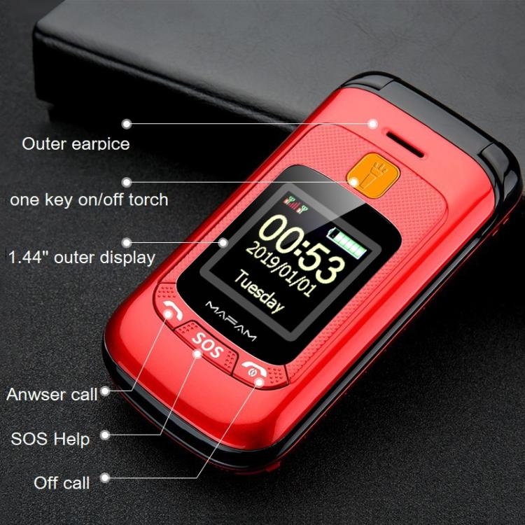 Mafam F899 Flip Phone, 2.4 inch, 32MB+32MB, Support FM, SOS, GSM, Family Number, Big Keys, Dual SIM, EU Plug, EU Plug