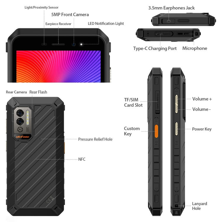Ulefone Power Armor X11 Pro Rugged Phone, 4GB+64GB, IP68/IP69K Waterproof Dustproof Shockproof, Dual Back Cameras, Face Unlock, 5.45 inch Android 12 MediaTek Helio G25 MT6762VWB Octa Core up to 2.0GHz, Network: 4G, NFC, OTG(Black)