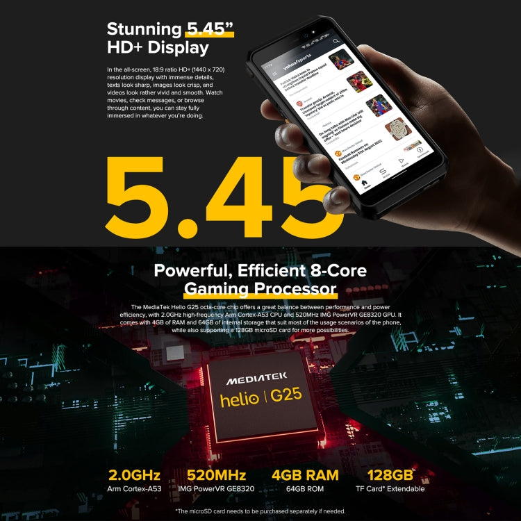 Ulefone Power Armor X11 Pro Rugged Phone, 4GB+64GB, IP68/IP69K Waterproof Dustproof Shockproof, Dual Back Cameras, Face Unlock, 5.45 inch Android 12 MediaTek Helio G25 MT6762VWB Octa Core up to 2.0GHz, Network: 4G, NFC, OTG(Black)