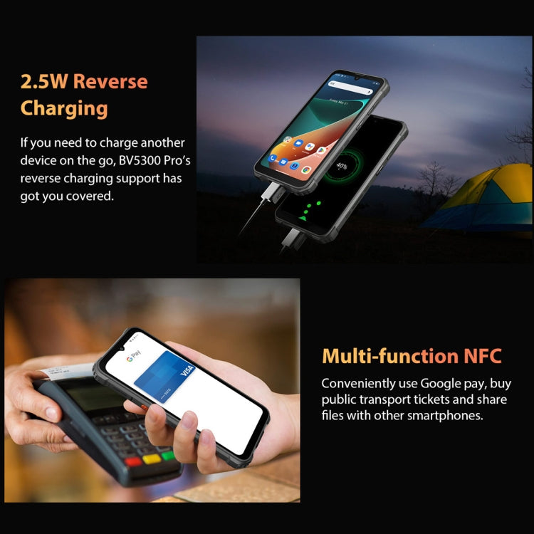 Blackview BV5300 Pro Rugged Phone, 4GB+64GB, IP68/IP69K/MIL-STD-810H, Face Unlock, 6580mAh Battery, 6.1 inch Android 12 MTK6765 Helio G35 Octa Core up to 2.3GHz, Network: 4G, OTG, NFC, Dual SIM(Black)