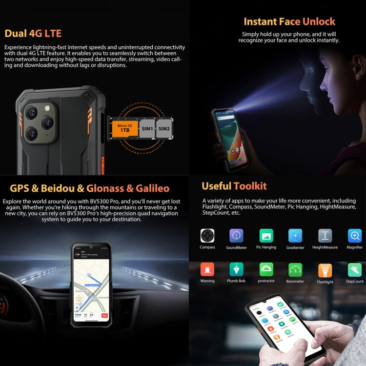 Blackview BV5300 Pro Rugged Phone, 4GB+64GB, IP68/IP69K/MIL-STD-810H, Face Unlock, 6580mAh Battery, 6.1 inch Android 12 MTK6765 Helio G35 Octa Core up to 2.3GHz, Network: 4G, OTG, NFC, Dual SIM(Black)