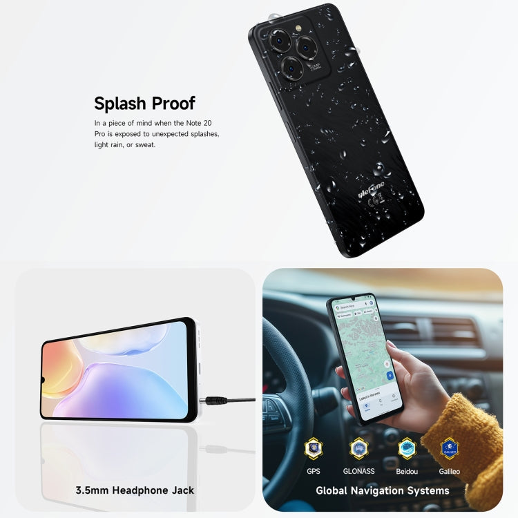 Ulefone Note 20 Pro, 4GB+256GB, Face ID & Side Fingerprint, 6000mAh, 6.75 inch Android 14 Unisoc T606 Octa Core, Network: 4G, Dual SIM, OTG (Satin Black)