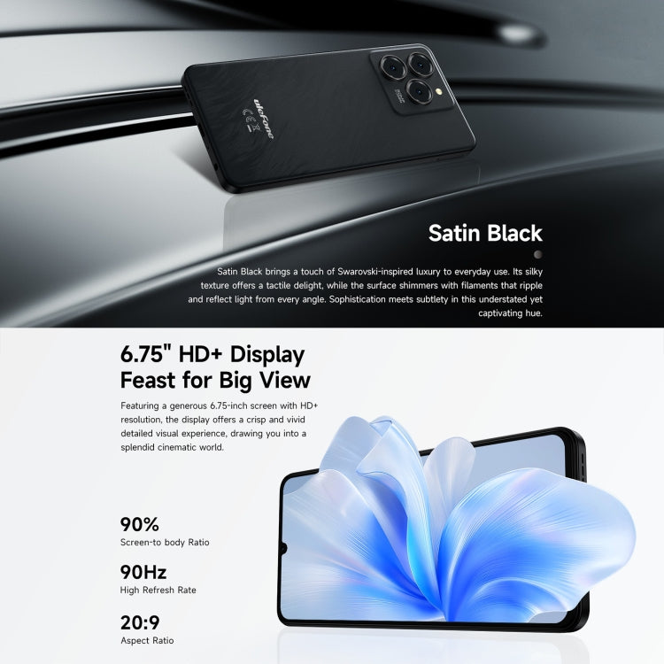 Ulefone Note 20 Pro, 4GB+256GB, Face ID & Side Fingerprint, 6000mAh, 6.75 inch Android 14 Unisoc T606 Octa Core, Network: 4G, Dual SIM, OTG (Satin Black)