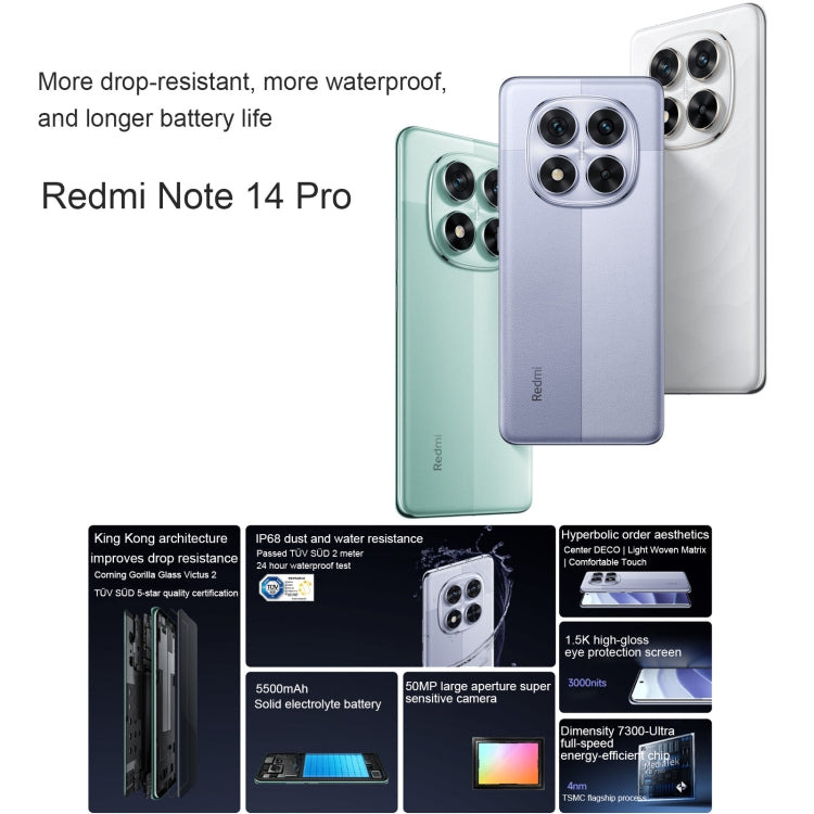 Xiaomi Redmi Note 14 Pro, 12GB+256GB, 6.67 inch Xiaomi HyperOS Mediatek Dimensity 7300-Ultra Octa Core, NFC, Network: 5G (Green)