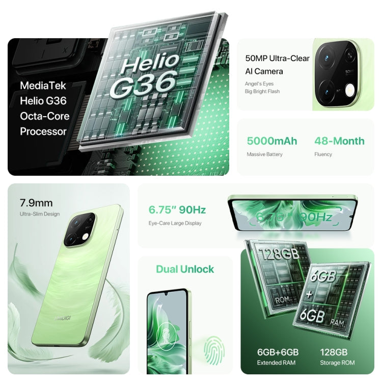 UMIDIGI G9C, 6GB+128GB, Face ID & Side Fingerprint Identification, 6.75 inch Android 14 MediaTek Helio G36 Octa Core, Network: 4G (Galaxy  White)
