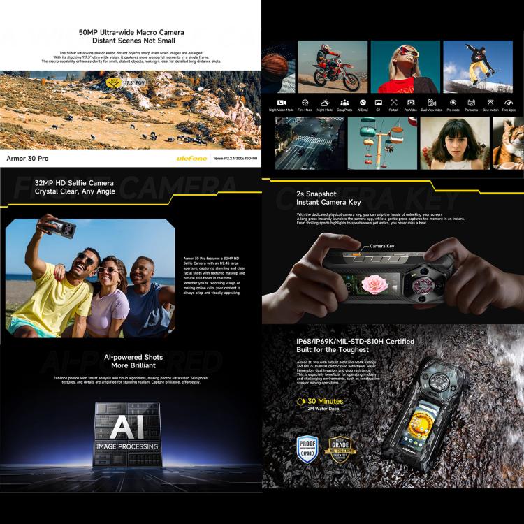 Ulefone Armor 30 Pro Rugged Phone, 16GB+512GB, Night Vision, 6.95 inch + 3.4 inch Dual Screen Android 14 MediaTek Dimensity 7300X Octa Core, Network: 5G, OTG, NFC, Armor 30 Pro