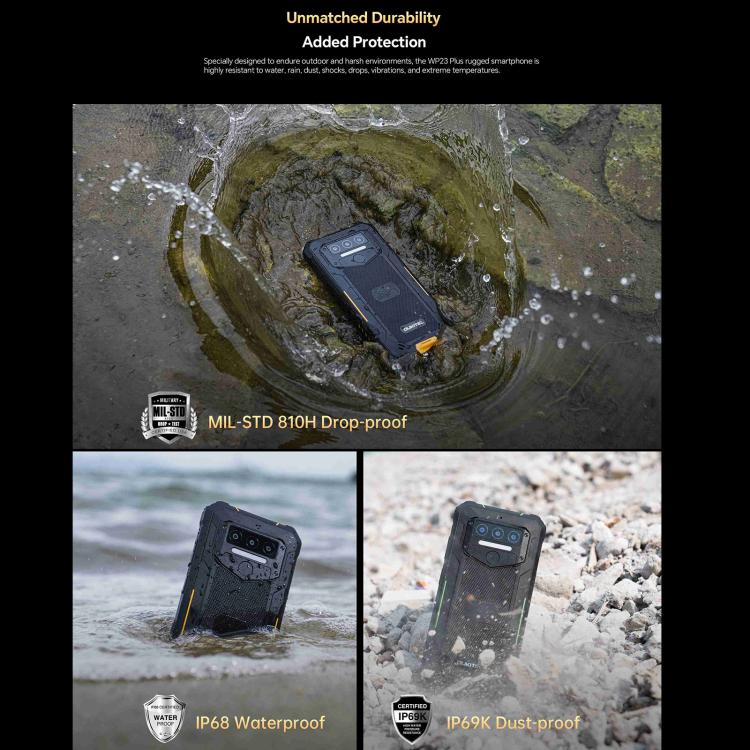 Oukitel WP23 Plus Rugged Phone, 8GB+256GB, 6.52 inch Android 14.0Unisoc T606 Octa-core, NFC, OTG, Network: 4G, WP23 Plus 8GB+256GB