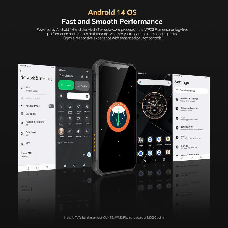 Oukitel WP23 Plus Rugged Phone, 8GB+256GB, 6.52 inch Android 14.0Unisoc T606 Octa-core, NFC, OTG, Network: 4G, WP23 Plus 8GB+256GB
