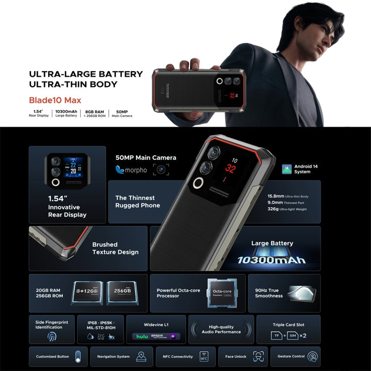 DOOGEE Blade 10 Max, 8GB+256GB, 6.56 inch + 1.54 inch Android 14 Spreadtrum T606 Octa Core, Network: 4G, OTG, NFC (Silver)