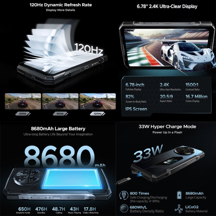 DOOGEE V40 Pro Rugged Phone, 16GB+512GB, 6.78 inch Android 14 Dimensity 7300 Octa Core, Network: 5G, OTG, NFC (Silver)