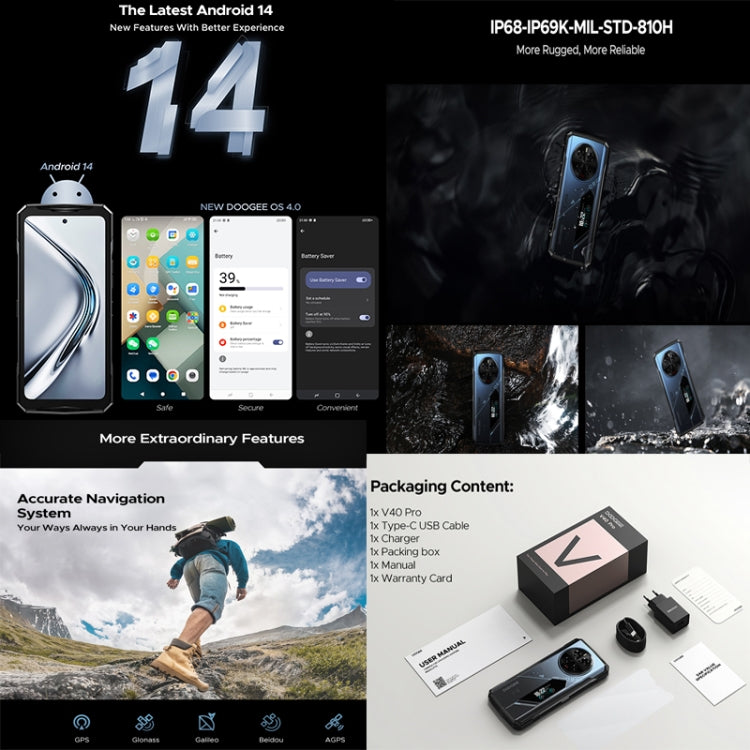 DOOGEE V40 Pro Rugged Phone, 16GB+512GB, 6.78 inch Android 14 Dimensity 7300 Octa Core, Network: 5G, OTG, NFC (Blue)
