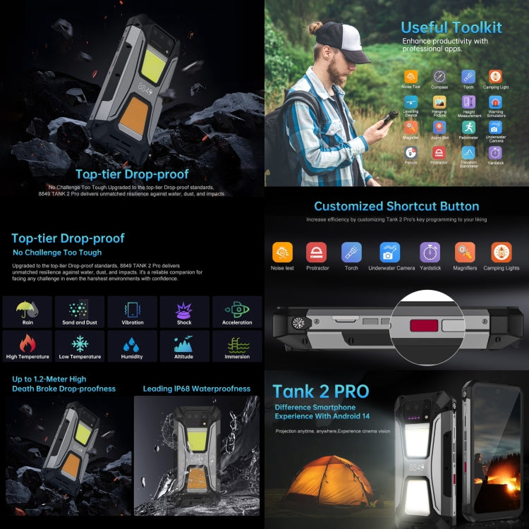 Unihertz 8849 Tank 2 Pro  Projector Rugged Phone, 12GB+256GB, 6.79 inch Android 14 MTK6789 Octa Core, Network: 4G (Black)