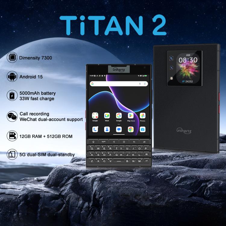 Unihertz Titan 2 QWERTY Physical Keyboard Phone, 12GB+512GB, Fingerprint, 4.5 inch + 2 inch Android 15 Dimensity 7300 5G Octa-Core, Network: 5G, NFC, OTG