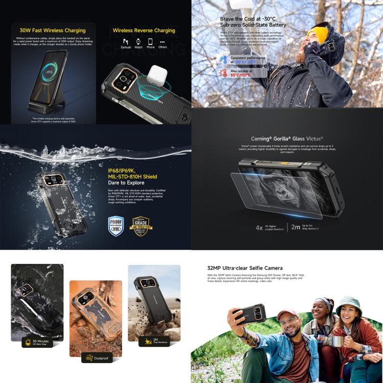 Ulefone Armor 27T+ Rugged Phone, 12GB+256GB, Thermal Imager, Night Vision, 10600mAh, 6.78 inch Android 14 MediaTek Helio G99 Octa Core, Network: 4G, NFC, OTG, Armor 27T+
