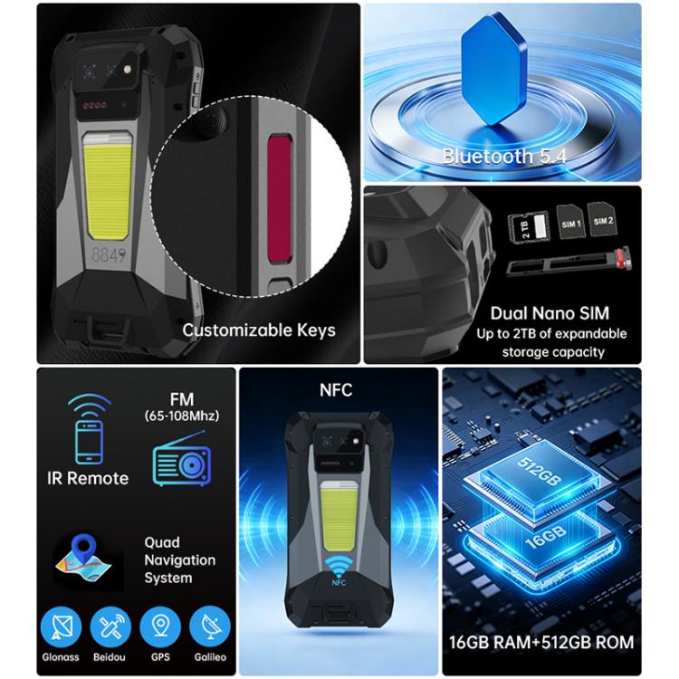 Unihertz 8849Tank X Projector Rugged Phone, 16GB+512GB, Side Fingerprint, Night Vision, 6.78 inch Android 15 MediaTek Dimensity 8200 Octa Core, Network: 5G, NFC, Tank X 16GB+512GB