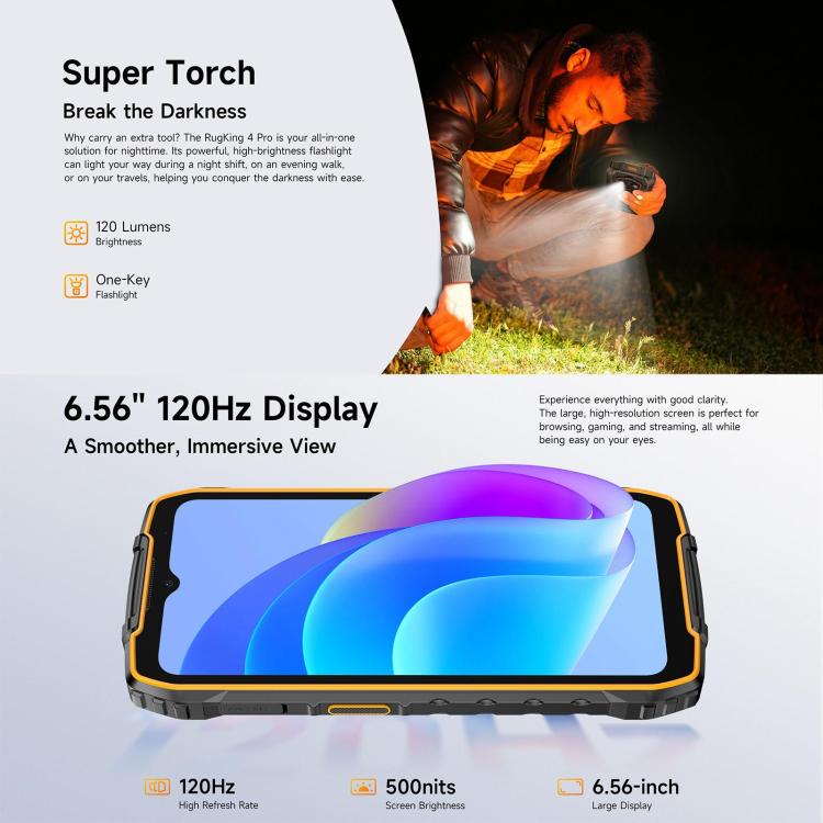 Ulefone RugKing 4 Pro, 8GB+128GB, IP68/IP69K Rugged Phone, 6.56 inch Android 16 Unisoc T7250 Octa Core, Network: 4G, NFC, OTG, RugKing 4 Pro, 8GB+128GB