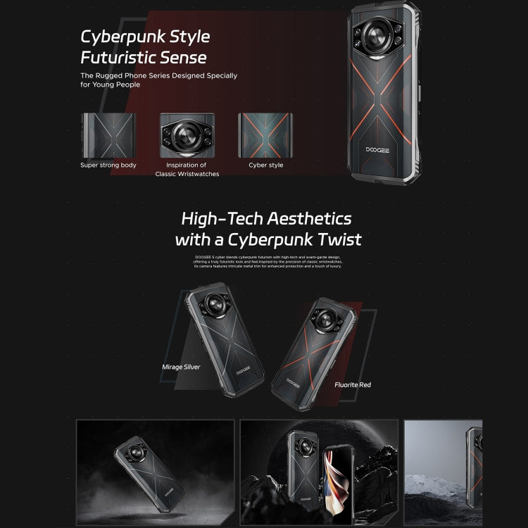 DOOGEE S Cyber, 8GB+256GB, 6.58 inch Android 14 Spreadtrum T606 Octa Core, Network: 4G, OTG, NFC (Black Red)