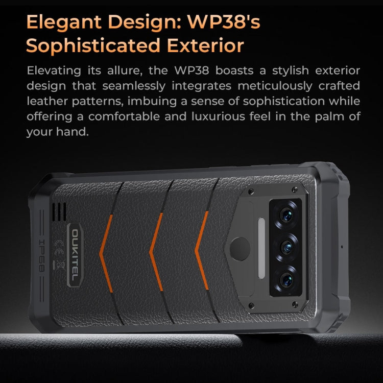 Oukitel WP38 Rugged Phone, 12GB+256GB, IP68/IP69K, Fingerprint Identification, 10600mAh, 6.52 inch MediaTek MT8788 Octa Core, NFC, OTG, Network: 4G (Black)