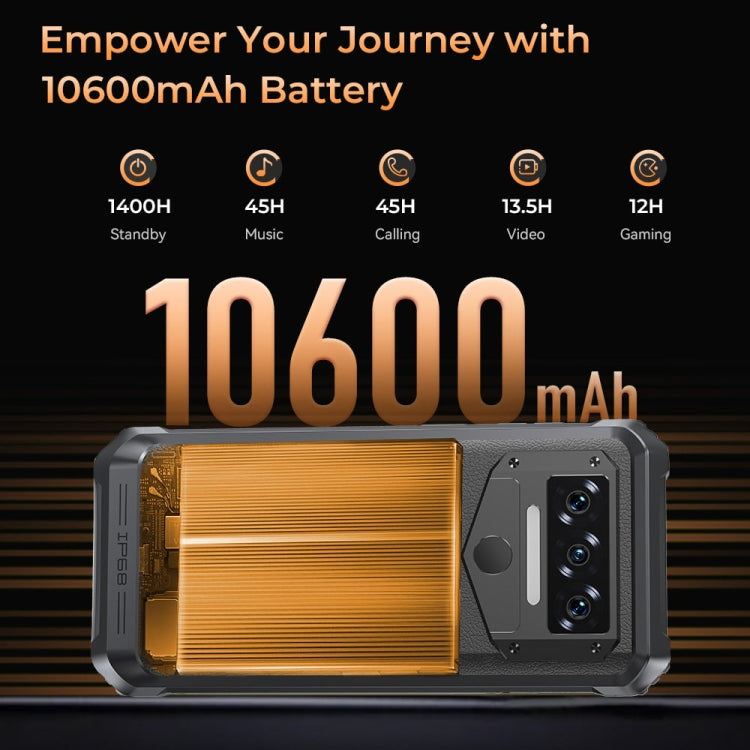 Oukitel WP38 Rugged Phone, 12GB+256GB, IP68/IP69K, Fingerprint Identification, 10600mAh, 6.52 inch MediaTek MT8788 Octa Core, NFC, OTG, Network: 4G (Black)