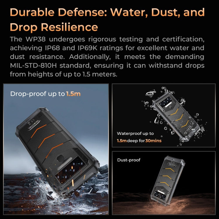 Oukitel WP38 Rugged Phone, 12GB+256GB, IP68/IP69K, Fingerprint Identification, 10600mAh, 6.52 inch MediaTek MT8788 Octa Core, NFC, OTG, Network: 4G (Black)