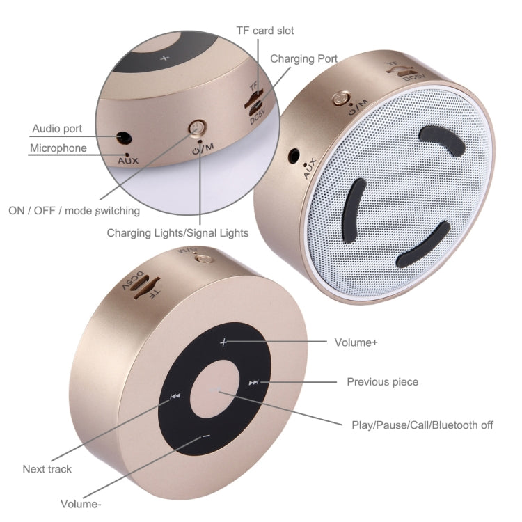 A8 Portable Stereo Bluetooth Speaker Built-in MIC, Support Hands-free Calls / TF Card / AUX IN, Pink, Silver, Gold, Grey, Red