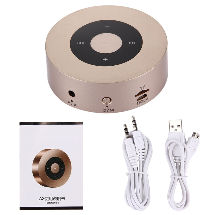 A8 Portable Stereo Bluetooth Speaker Built-in MIC, Support Hands-free Calls / TF Card / AUX IN, Pink, Silver, Gold, Grey, Red