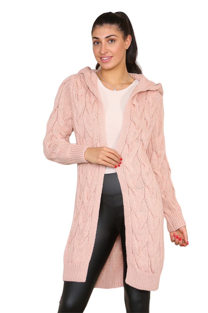 Knitted Cables Hooded Long Over Sized Cardigan