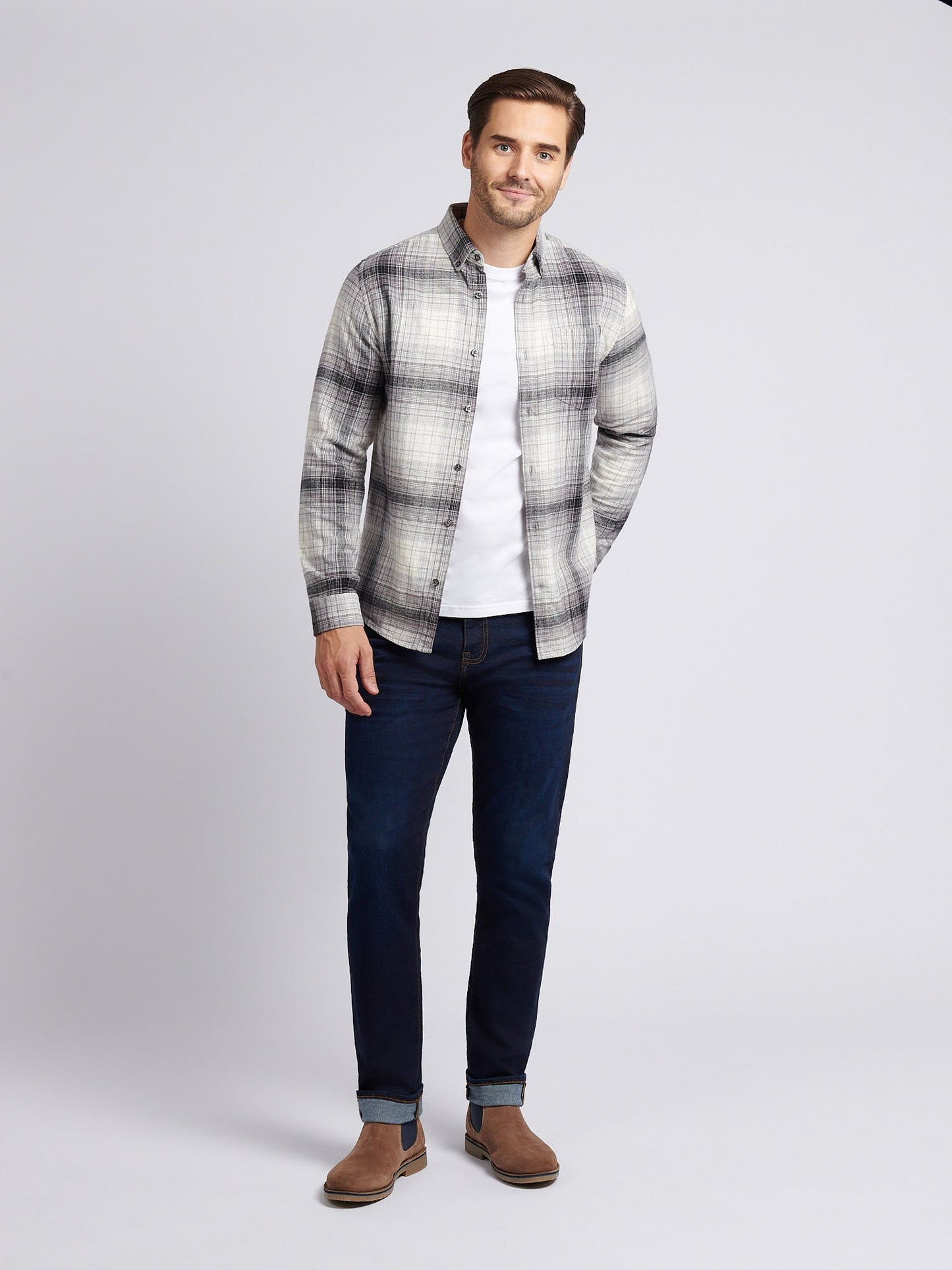 Mens Ombre Check Buttondown Shirt in Black