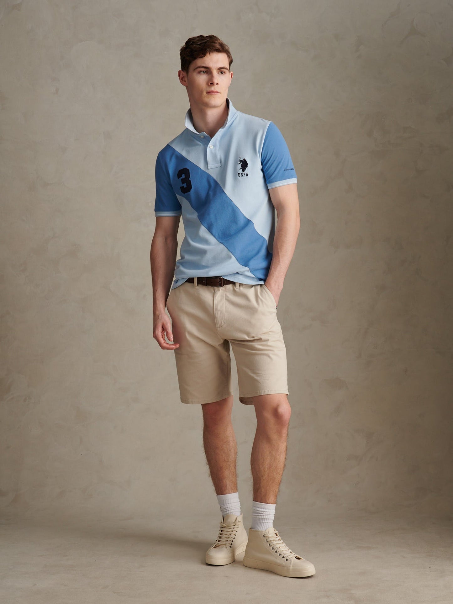 Mens Sash Pique Polo Shirt Chambray Blue