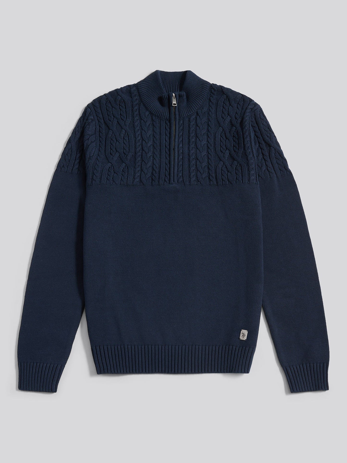 Mens Aran Mix Knit Funnel in Dark Sapphire Navy