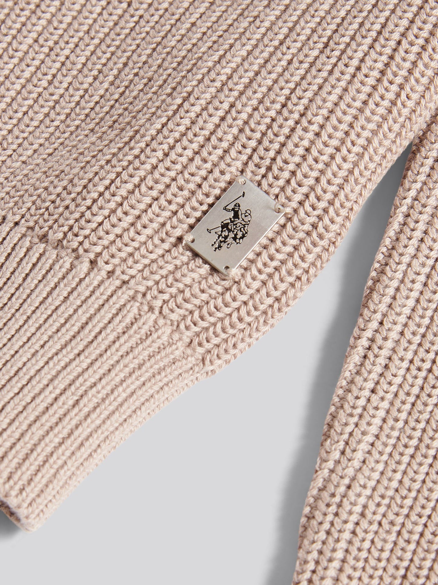 Mens Half Cardigan Stitch Knit Funnel in Atmosphere