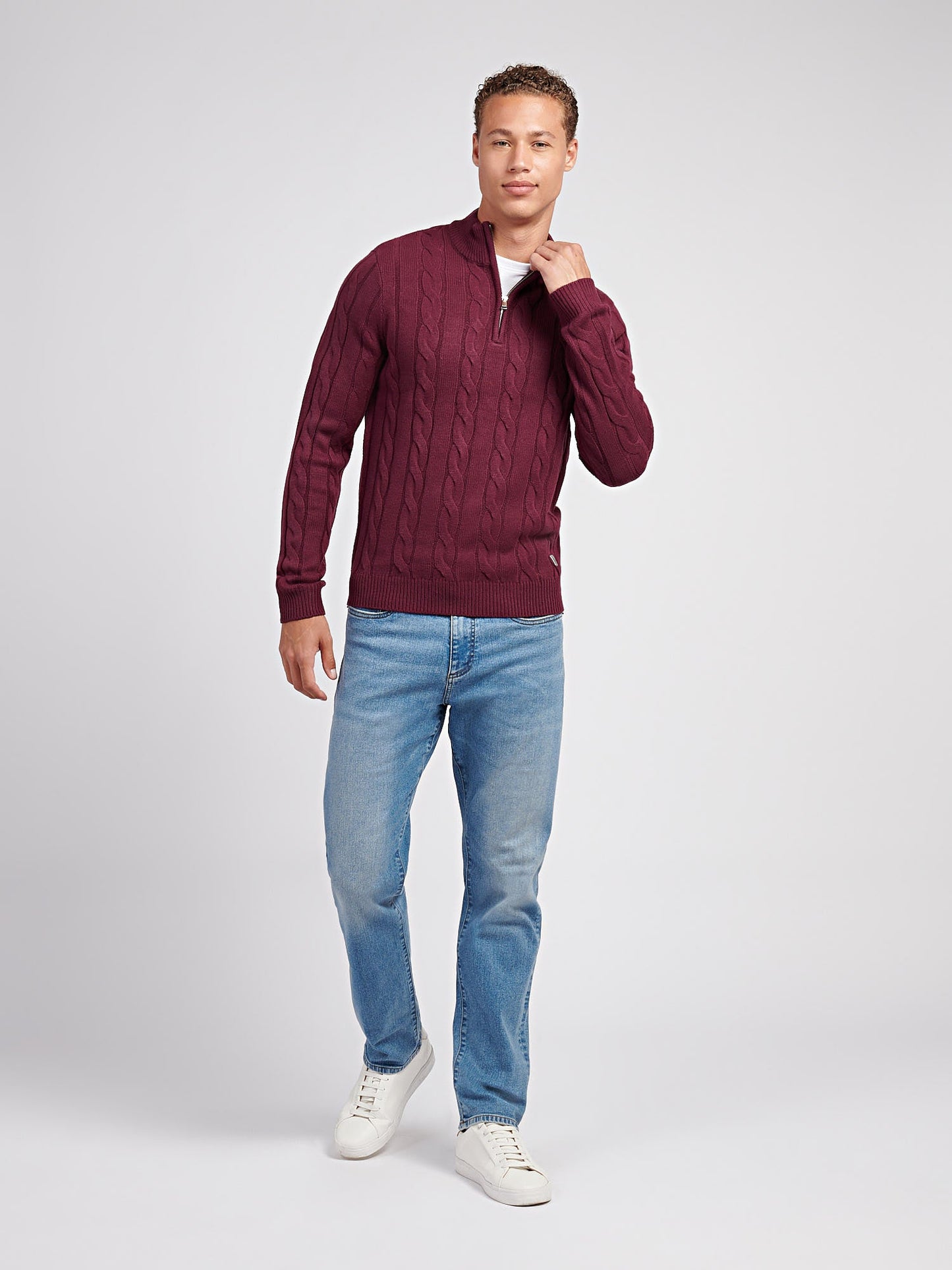 Mens Cable Knit Funnel in Grape Wine