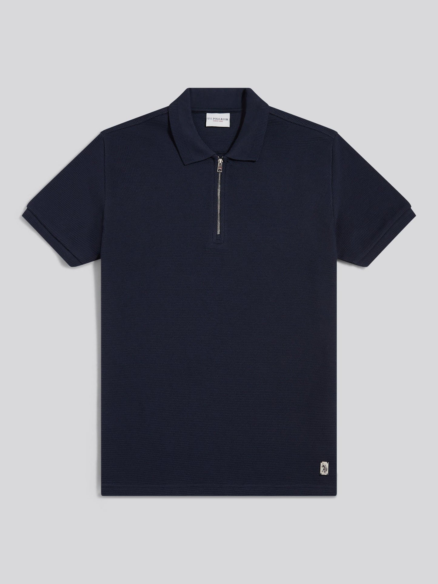 Mens Popcorn Texture Zip Polo Shirt Dark Sapphire Navy