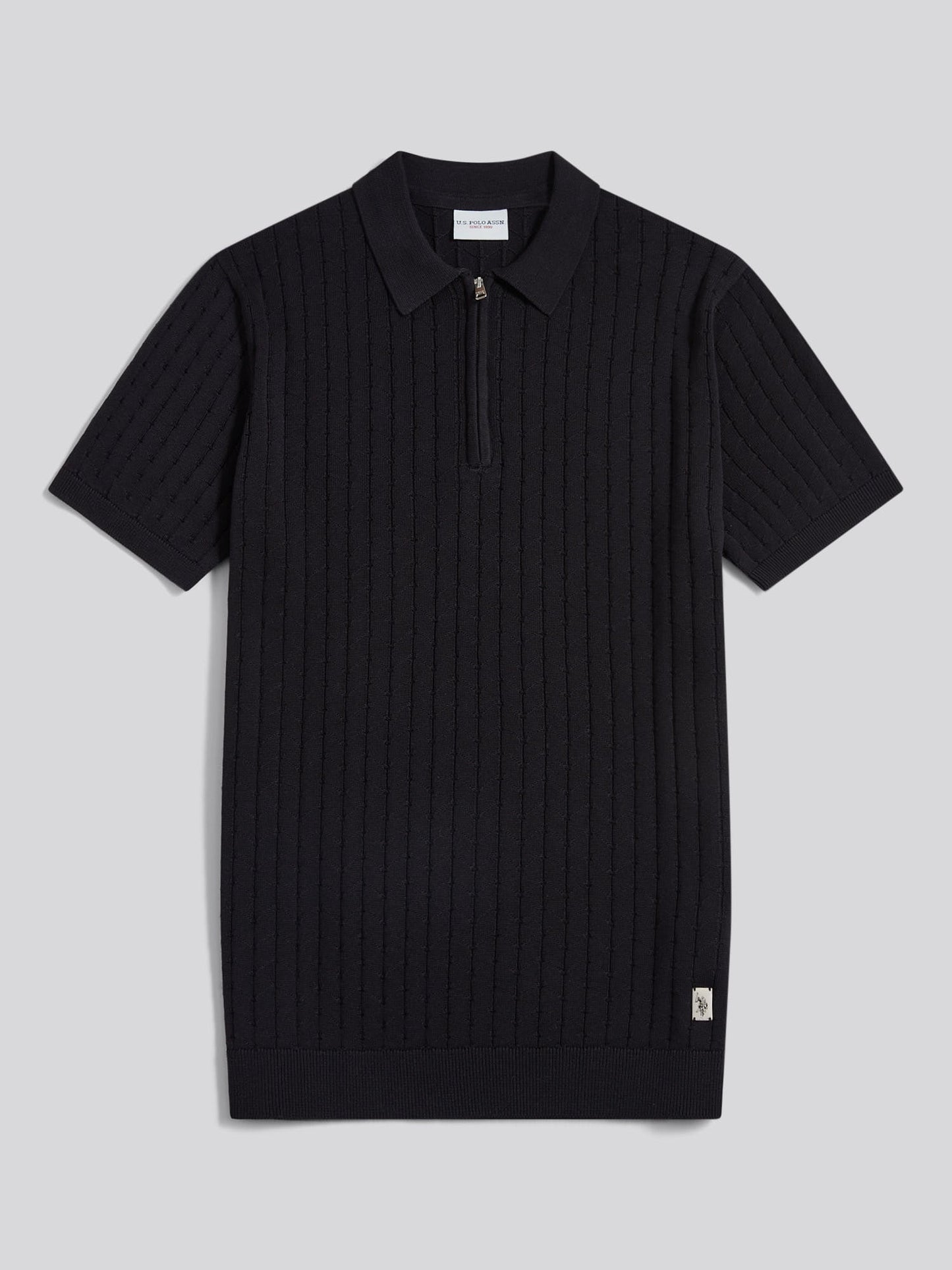 Mens Zip Knit Short Sleeve Polo Shirt Black