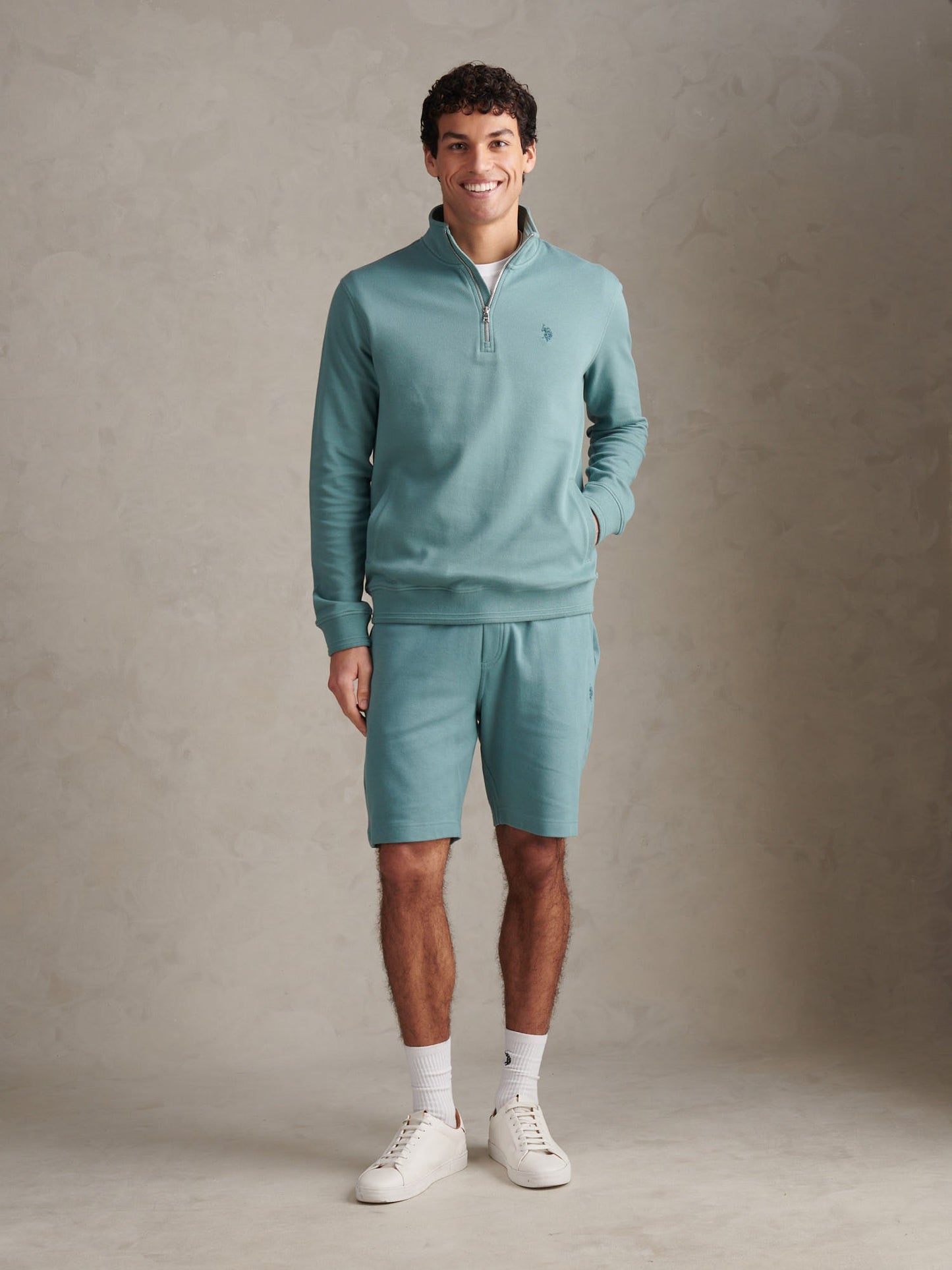 Mens Twill Textured 1/4 Zip Funnel Sweatshirt Arctic
