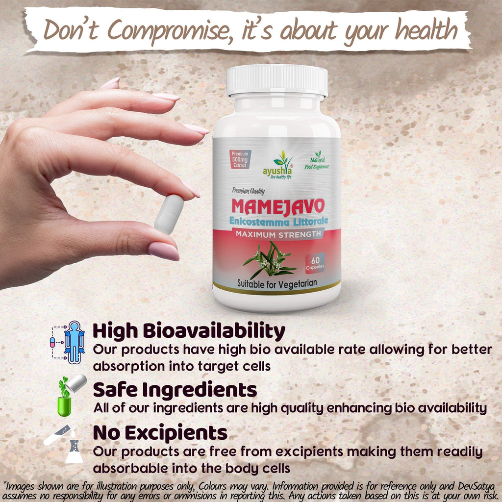 Ayushya Mamejavo Capsules (Enicostemma) Liver & Metabolic Wellness Support - Vegan, Gluten Free, Non-GMO, 60 Capsules