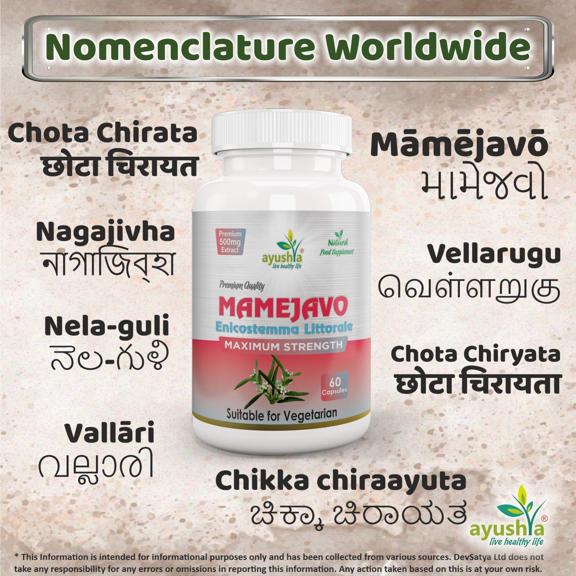 Ayushya Mamejavo Capsules (Enicostemma) Liver & Metabolic Wellness Support - Vegan, Gluten Free, Non-GMO, 60 Capsules
