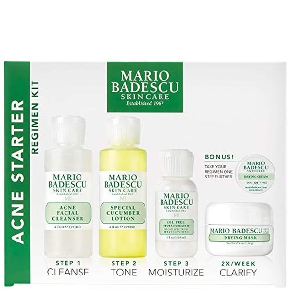Mario Badescu Acne Starter Gift Set 59ml Acne Facial Cleanser + 59ml Special Cucumber Lotion + 29ml Oil-Free Moisturizer + 14g Drying Mask